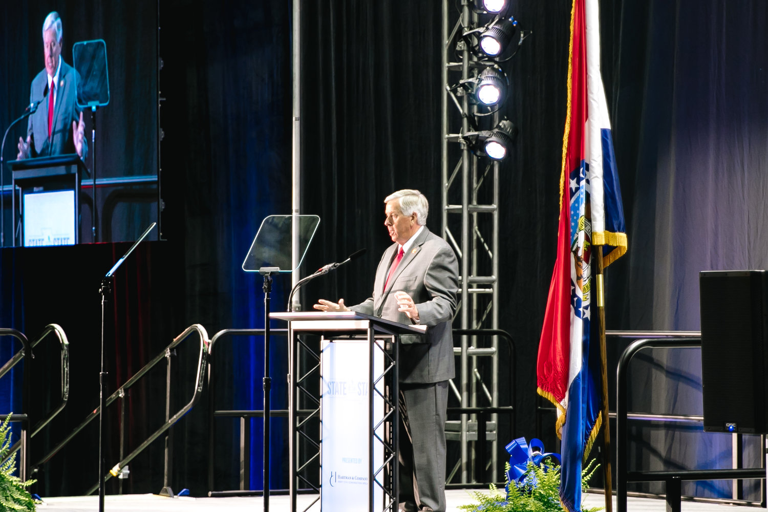 Speaking at the State of the State event at JQH Arena, Gov. Mike Parson says thousands of jobs are being created statewide through business investments.